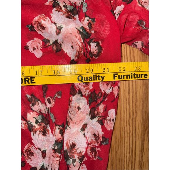 Kut From The Kloth Red Floral Semi Sheer Blouse Size L Lagenlook Boho Dressy - Picture 14 of 15